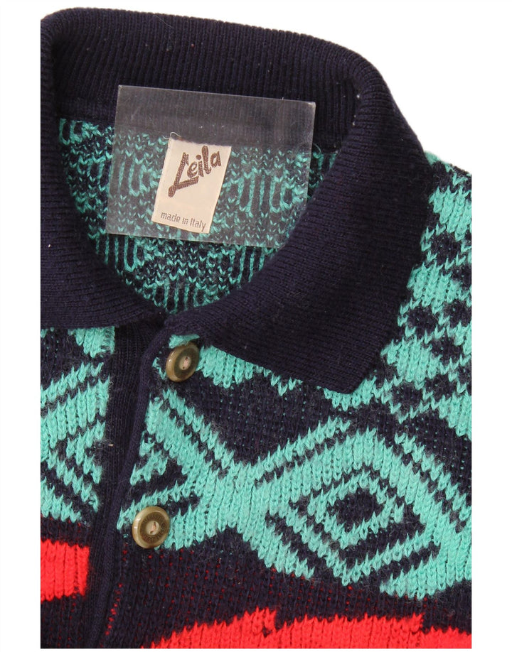 Vintage Herre Polo Neck Jumper Sweater IT 50 Medium Flerfarvet Geometrisk