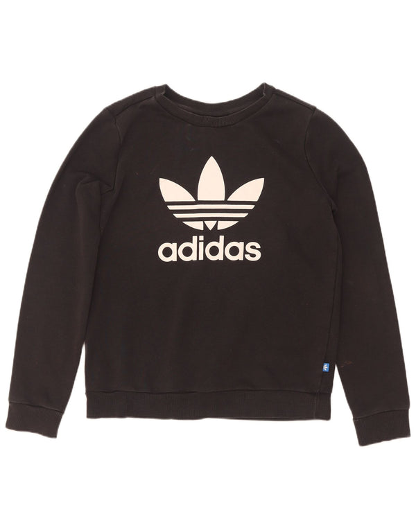 Adidas Dame Grafisk Sweatshirt Jumper UK 12 Medium Sort Bomuld