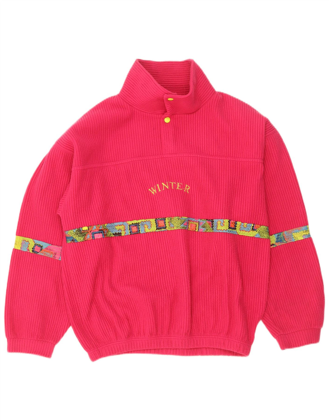 Vintage Dame Oversized grafisk Fleece Jumper UK 14 Medium Pink