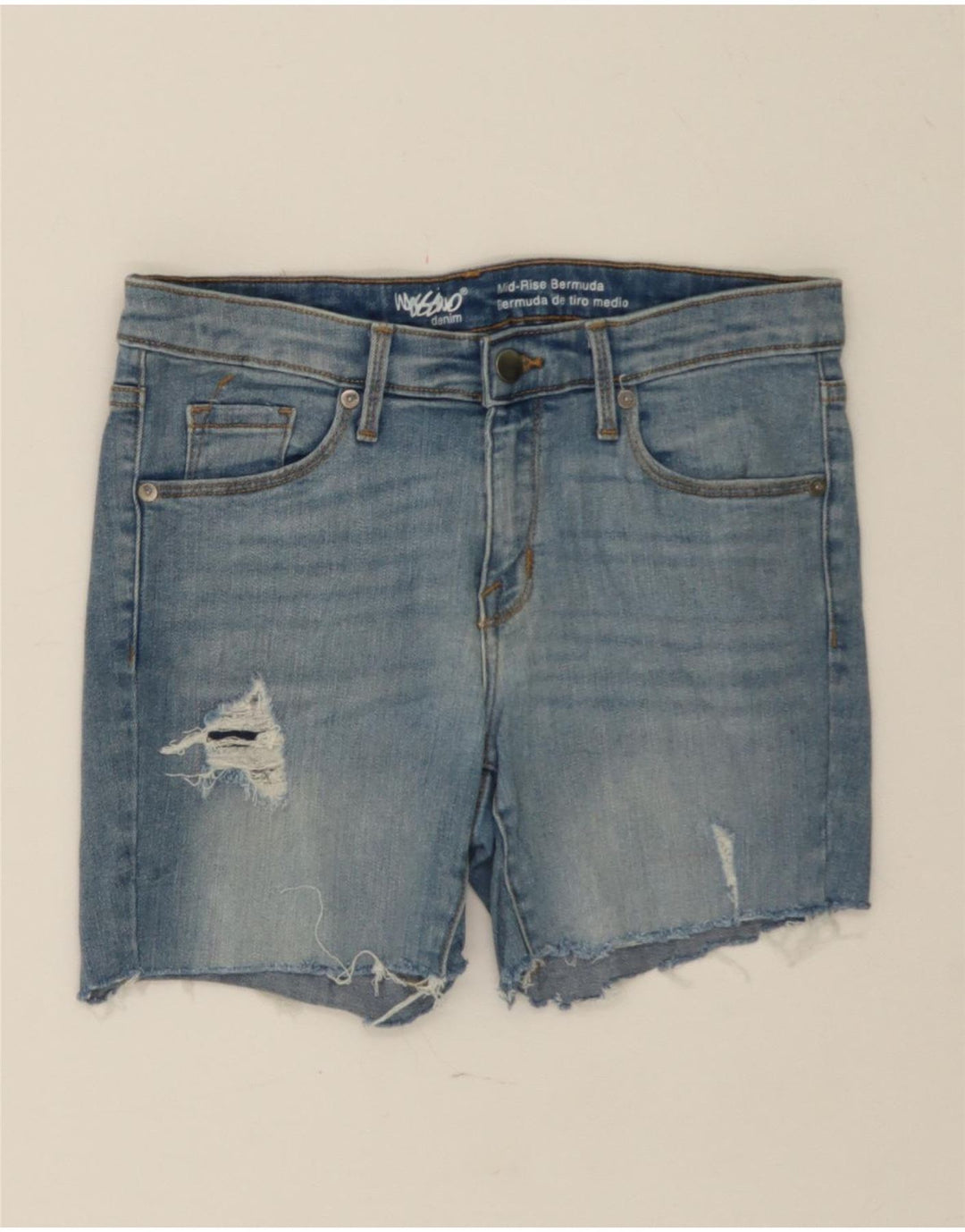 MOSSIMO Womens Mid Rise Distressed Denim Shorts US 4 Small W27 Blue Vintage Mossimo and Second-Hand Mossimo from Messina Hembry 