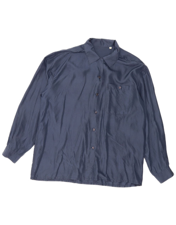 Vintage Dame Oversized Skjorte Bluse UK 14 Medium Navy Blue