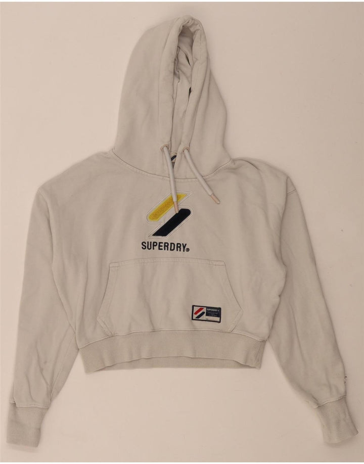 SUPERDRY Womens Oversized Crop Graphic Hoodie Jumper UK 12 Medium White Vintage Superdry and Second-Hand Superdry from Messina Hembry 