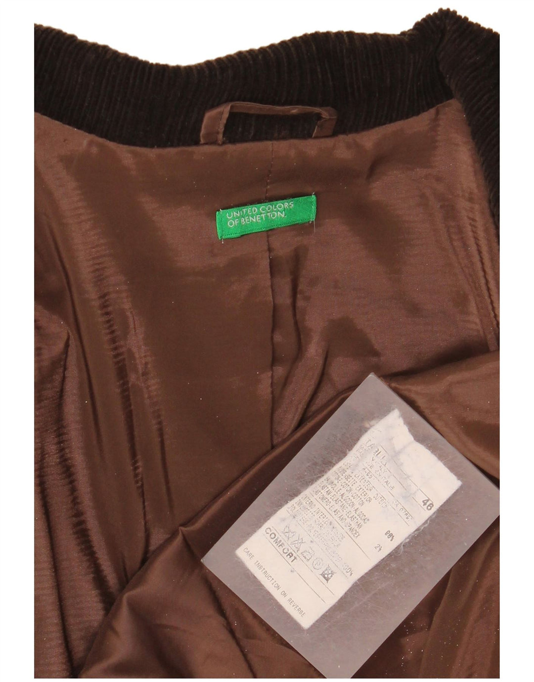 Benetton Dame 3-knaps Corduroy Blazer Jacket IT 46 Stor brun bomuld