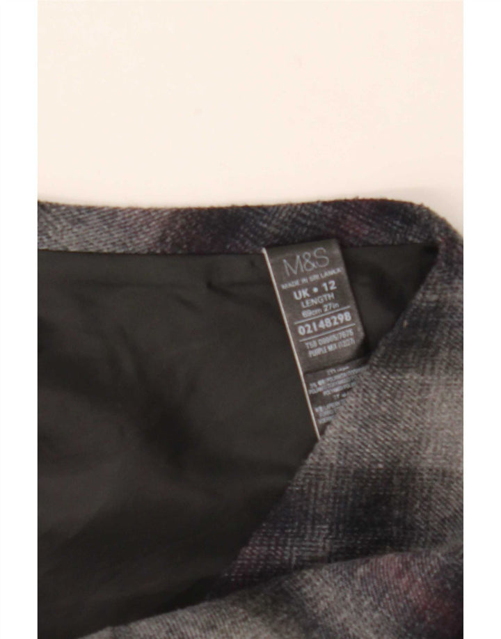 Marks & Spencer Dame Flared Skirt UK 12 Medium W30 Grey Plaid Polyester