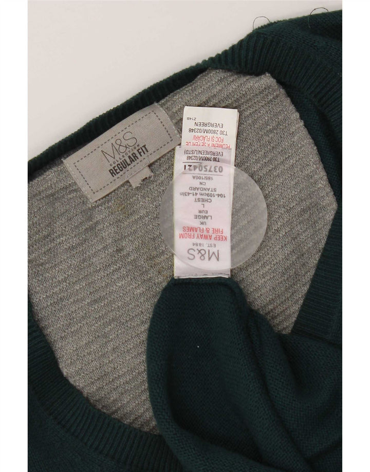 Marks & Spencer Herre Regular Fit V-hals sweater Stor grøn bomuld