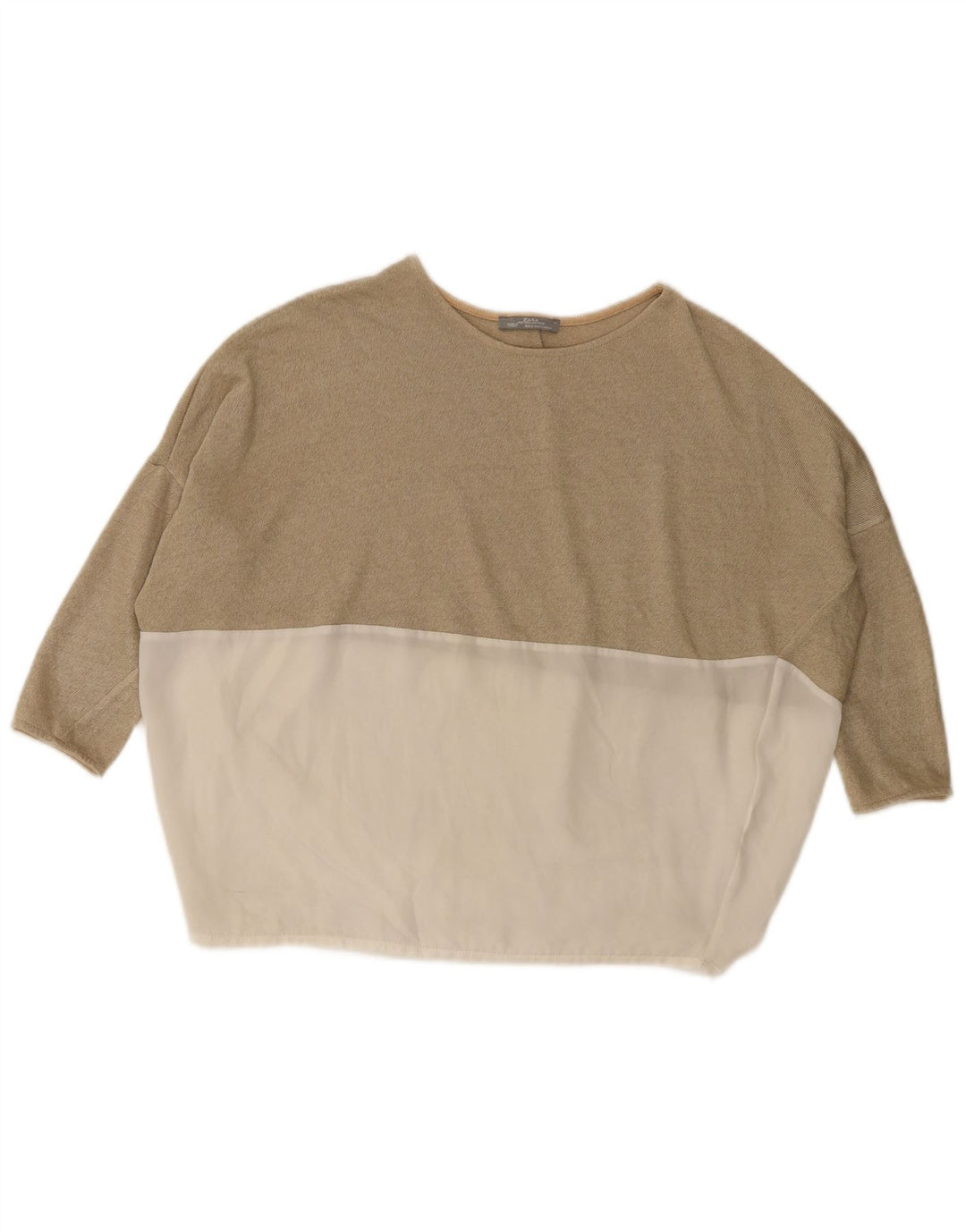 Zara Dame Oversized Top 3/4 ærme UK 10 Small Beige Colourblock
