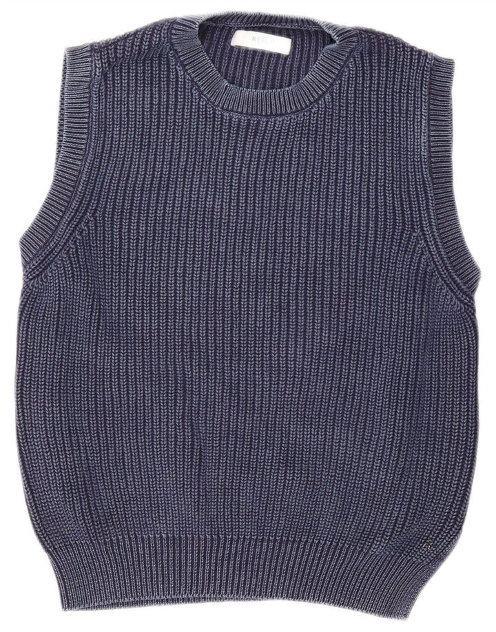 REPLAY Damevest Tank Top UK 14 Medium Navy Blue Cotton