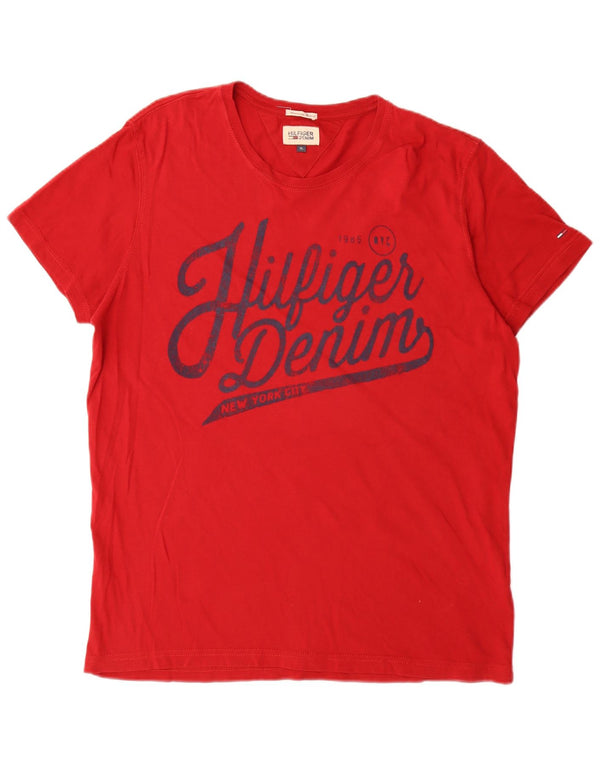 Tommy Hilfiger Herre Grafisk T-Shirt Top XL Rød Bomuld
