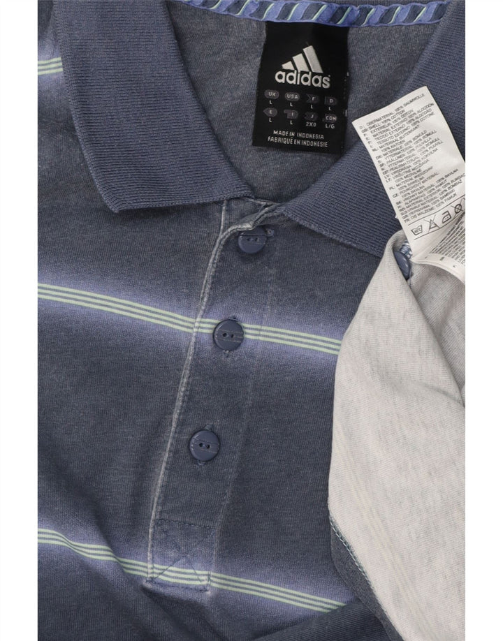 ADIDAS Mens Polo Shirt Large Blue Striped Cotton