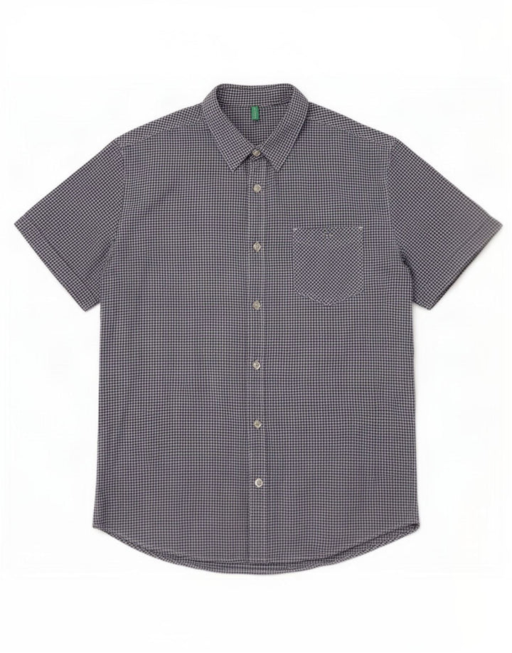 Benetton Kortærmet Herreskjorte Medium Blue Gingham