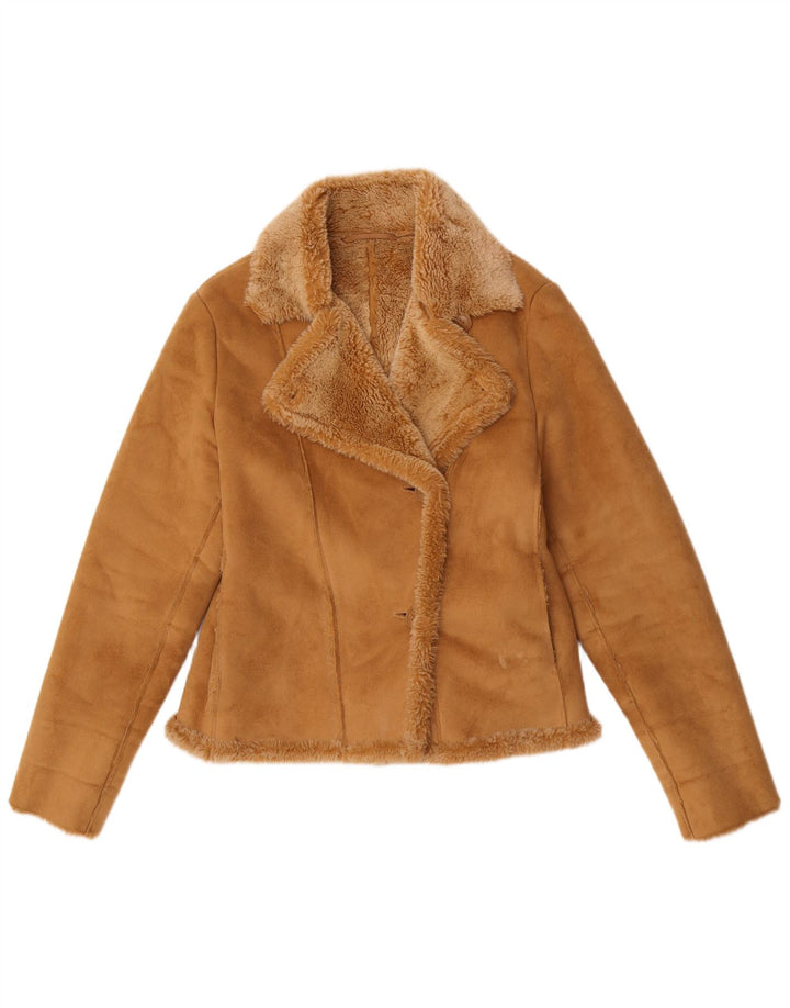 Vintage Sherpajakke til kvinder UK 12 Medium Beige Akryl