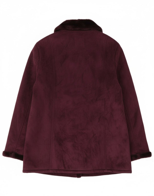 Vintage Dame Oversized Sherpa Overfrakke UK 18 XL Lilla Polyester