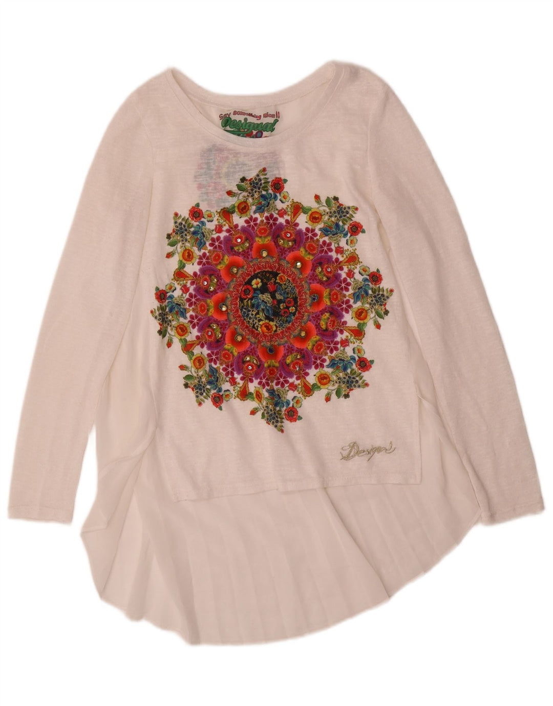 Desigual Dame Grafisk Tunika Top UK 10 Small White Floral