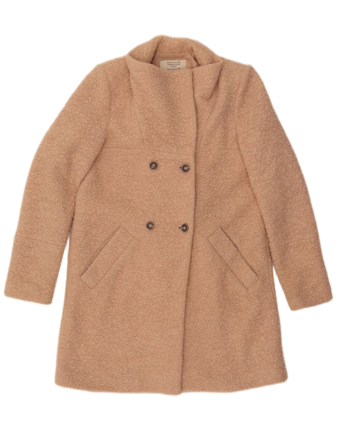 ZARA Trafaluc dobbeltradet frakke til kvinder UK 14 Medium Beige