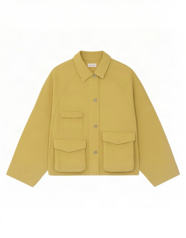 Zara Womens Oversized Utility Jacket UK 6 XS Gul Bomuld