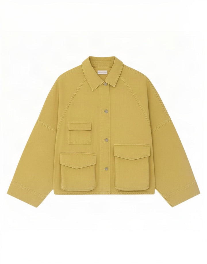 Zara Womens Oversized Utility Jacket UK 6 XS Gul Bomuld