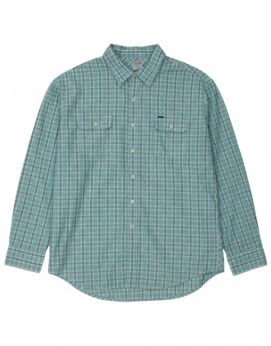IZOD Mens Big & Tall Shirt 2XL Blue Check Cotton
