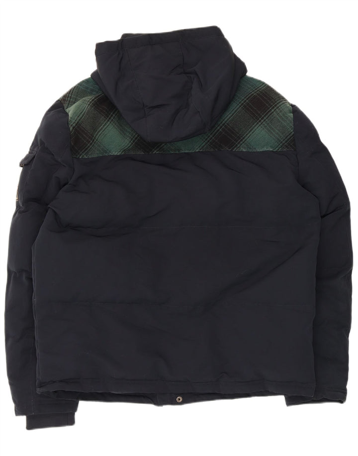 Superdry Skijakke med hætte til mænd UK 42 XL marineblå ternet polyester