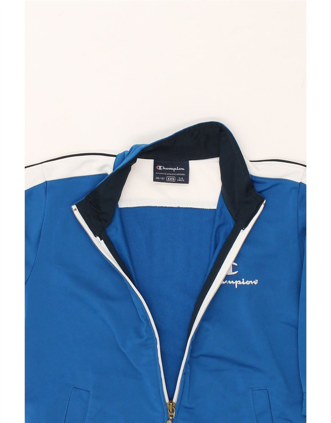 CHAMPION Boys Graphic Tracksuit Top Jacket 3-4 Years 2XS Blue Colourblock | Vintage Champion | Thrift | Second-Hand Champion | Used Clothing | Messina Hembry 