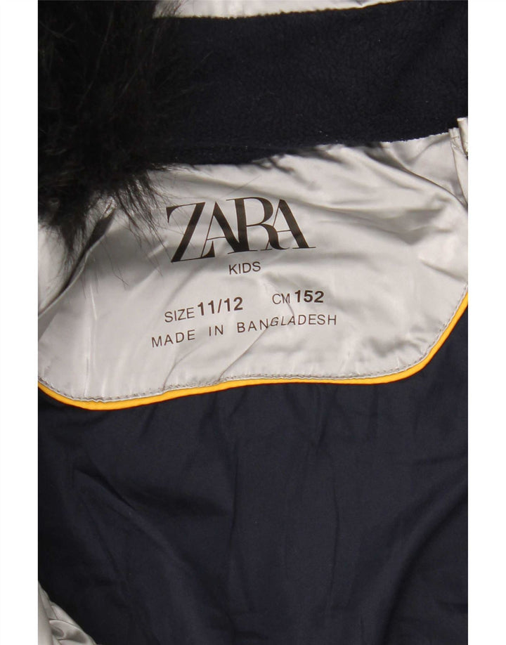 Zara Pige Polstret Hættejakke 11-12 År Sølv Polyester