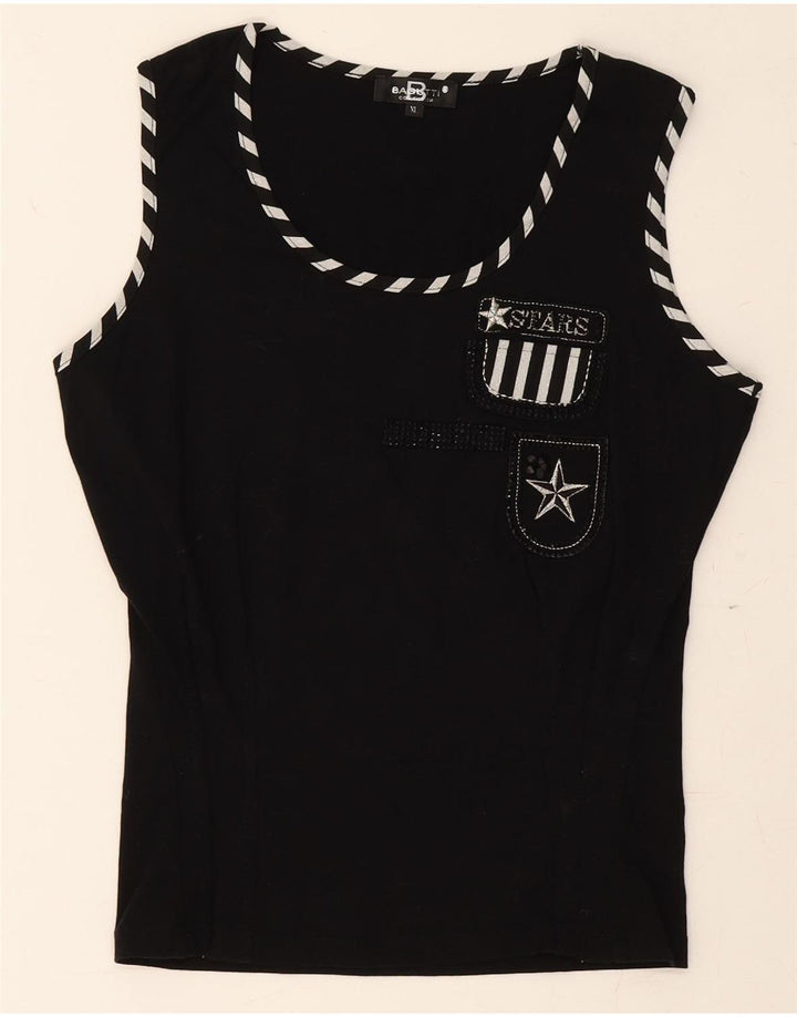 BAGUTTI Womens Graphic Vest Top UK 18 XL Black Modal Vintage Bagutti and Second-Hand Bagutti from Messina Hembry 