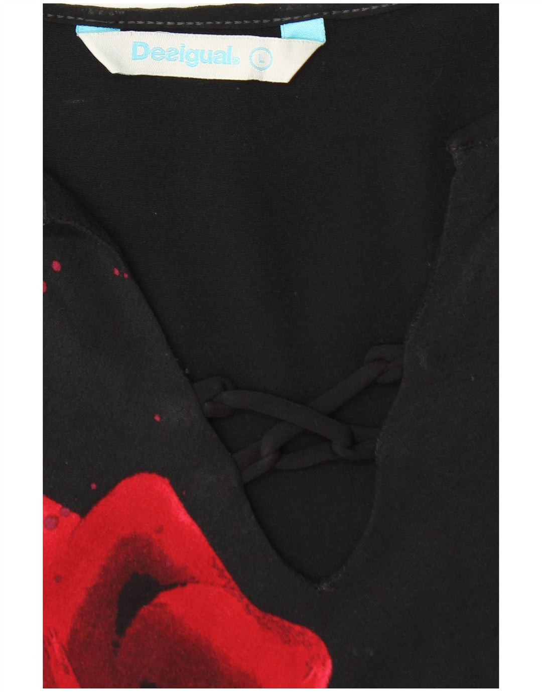 DESIGUAL Dame ærmeløs bluse Top UK 14 Large Black Floral