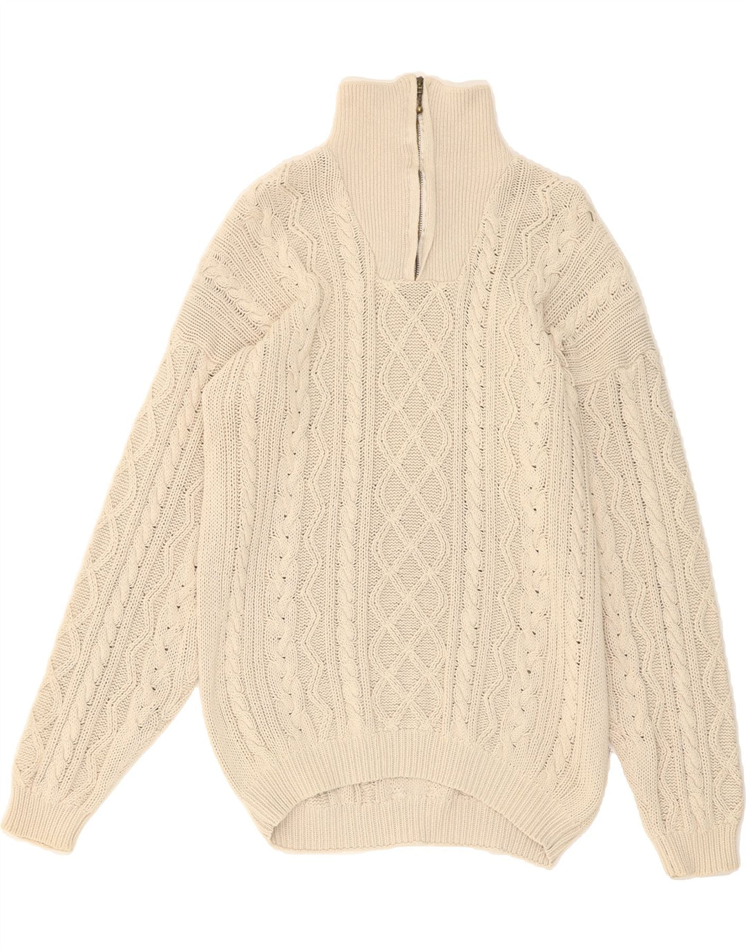 COTTON REPUBLIC Mens Zip Neck Jumper Sweater Medium Off White Cotton Vintage Cotton Republic and Second-Hand Cotton Republic from Messina Hembry 
