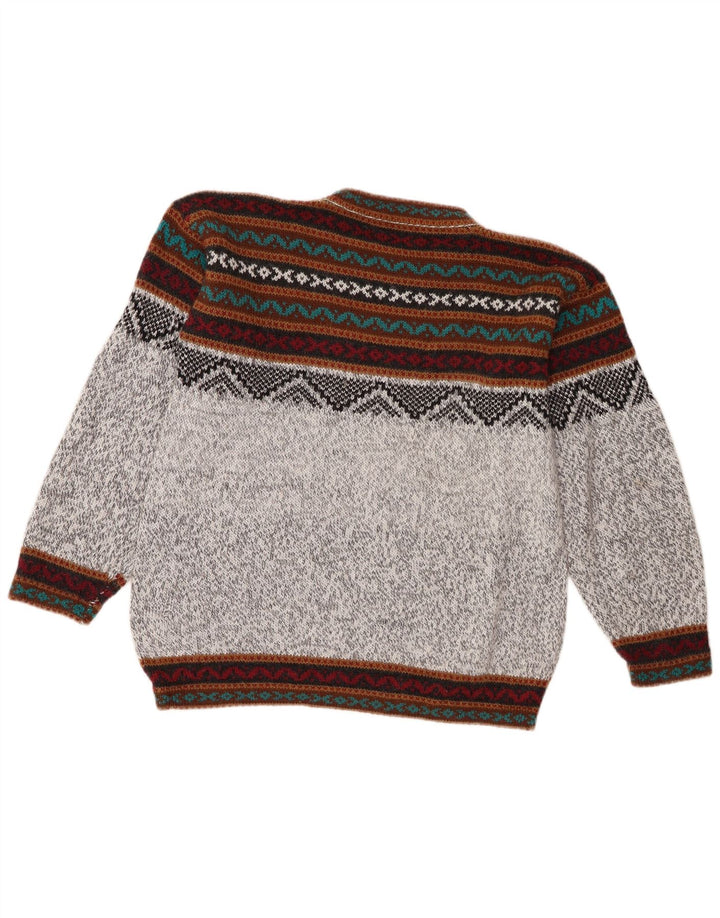 Vintage sweater med rund hals til mænd Medium Grey Fair Isle