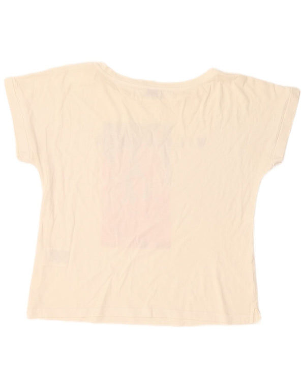 Liu Jo Dame Crop Grafisk T-Shirt Top UK 14 Medium Off White