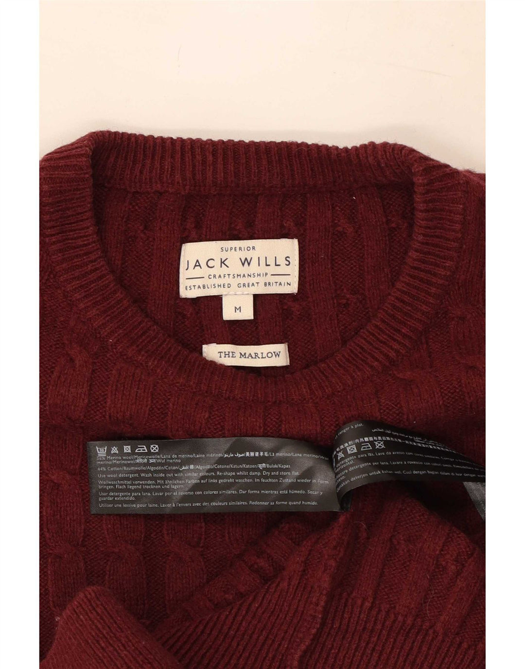 Jack Wills Herre Crew Neck Jumper Sweater Medium Burgundy Uld