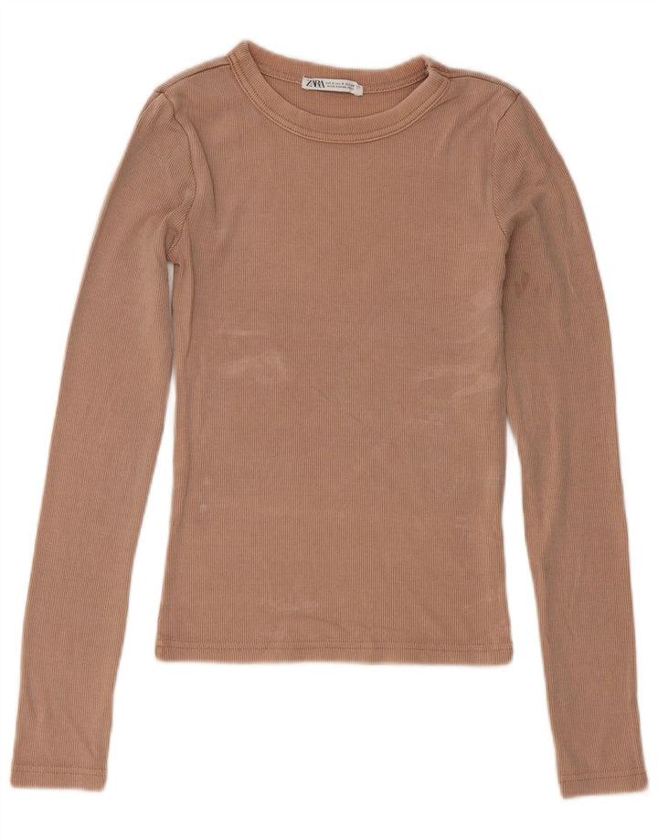 Zara Dametop Langærmet UK 8 Lille Beige Bomuld