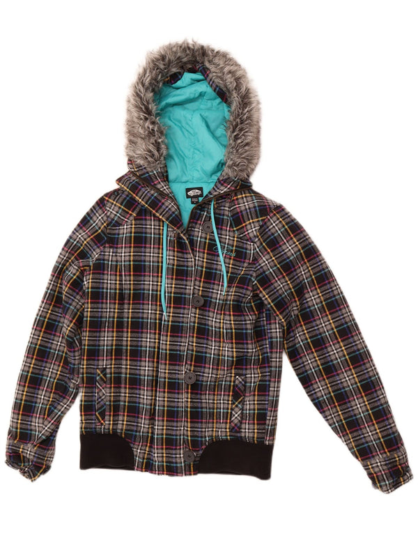 VANS Dame Hooded Bomber Jacket UK 10 Small Grey Ternet Bomuld