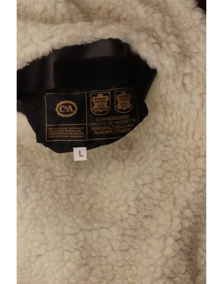 C&A Herre Sherpa Ruskindsjakke UK 40 Large Red Fair Isle Læder