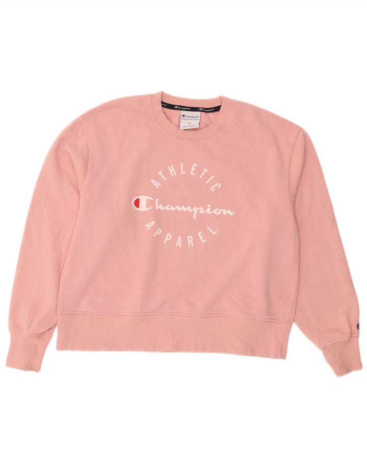 Champion Dame Grafisk Sweatshirt Jumper UK 14 Medium Pink Bomuld