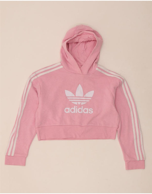 Adidas Girls Crop Graphic Hoodie Jumper 10-11 år Pink Bomuld