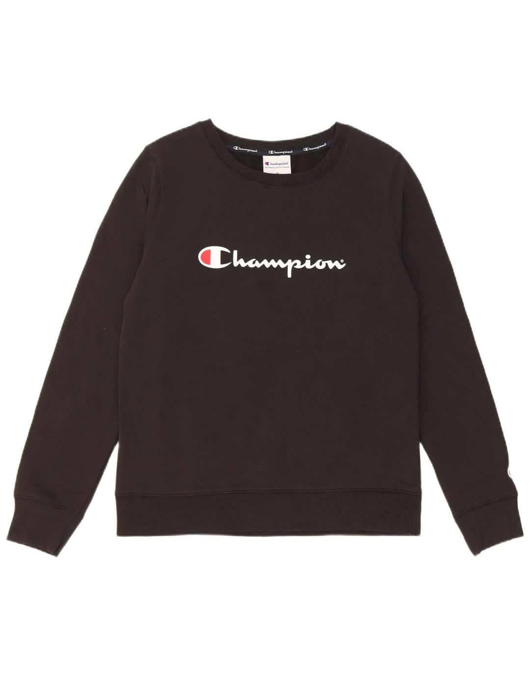 Champion Dame Grafisk Sweatshirt Jumper UK 12 Medium Sort Bomuld