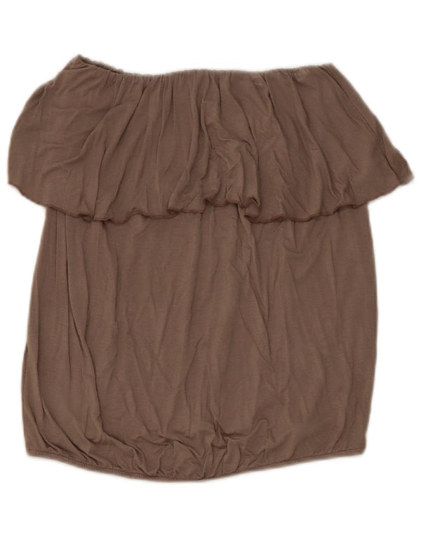 Benetton Womens Crop Off Shoulder Top UK 12 Medium Grey Viscose