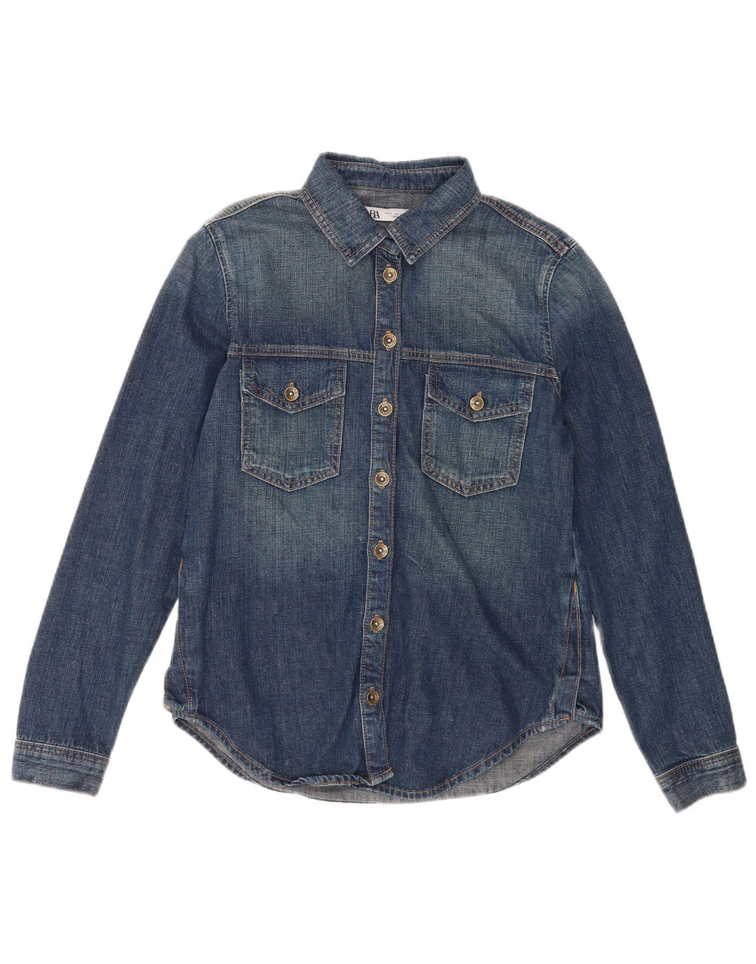 Zara Dame Denim Shirt UK 10 Small Blue Cotton