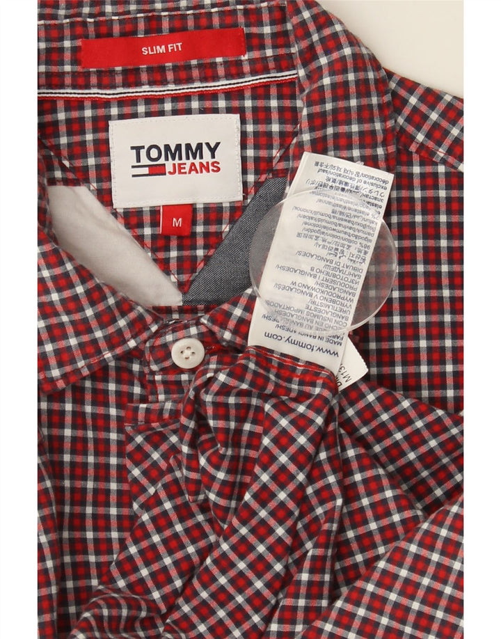 TOMMY HILFIGER Mens Slim Fit Flannel Shirt Medium Red Check Cotton