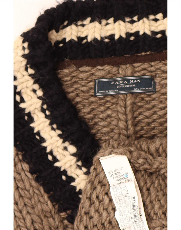Zara Herre V-hals sweater Stor brun stribet akryl