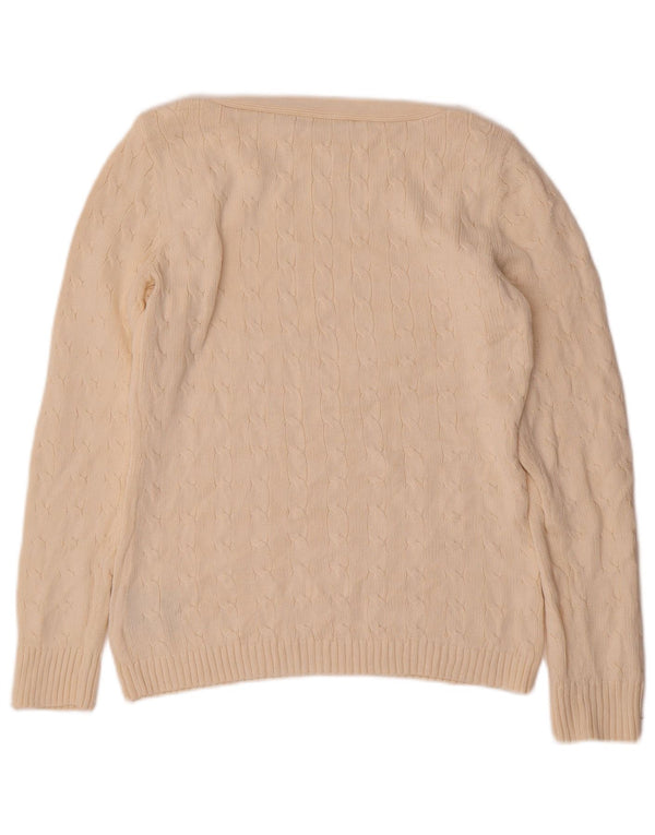 Ralph Lauren Womens Boat Neck Jumper Sweater UK 14 Large Off White Cotton