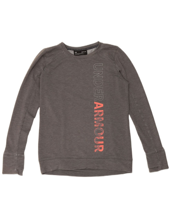 Under Armour Dame Grafisk Loose Fit Sweatshirt Jumper UK 14 Medium Grå