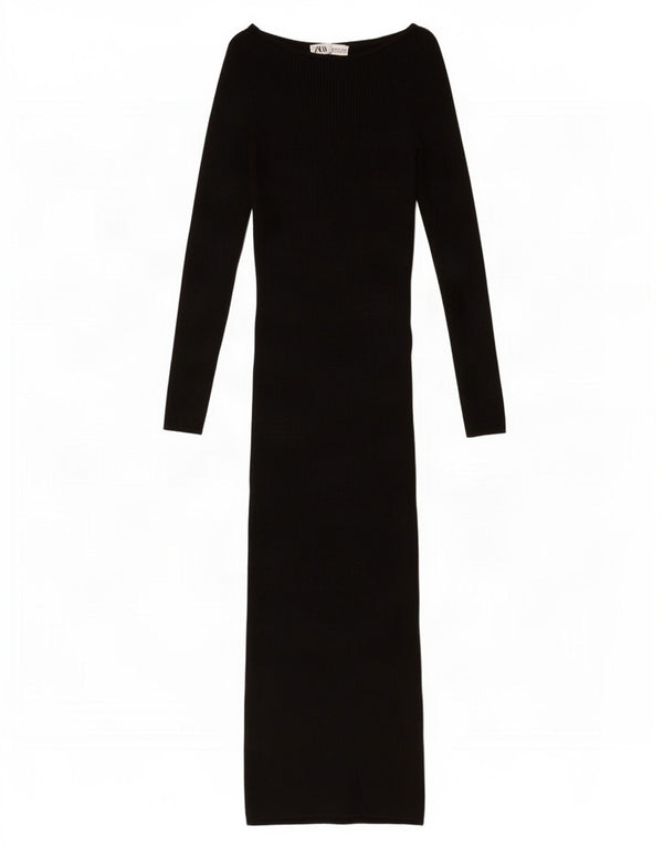 Zara Dame Langærmet Bodycon Kjole UK 12 Medium Sort