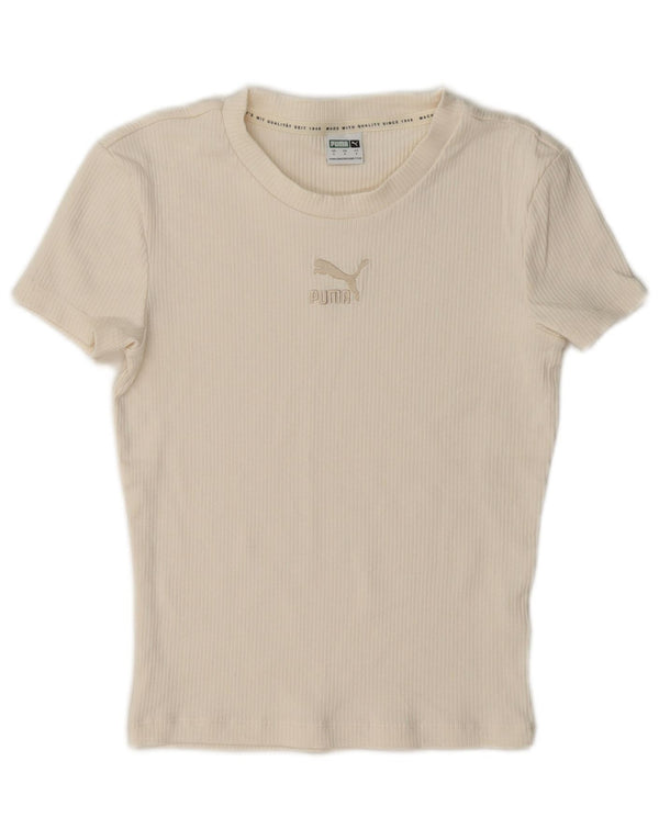 Puma Dame Crop Graphic T-Shirt Top UK 10 Small Off White