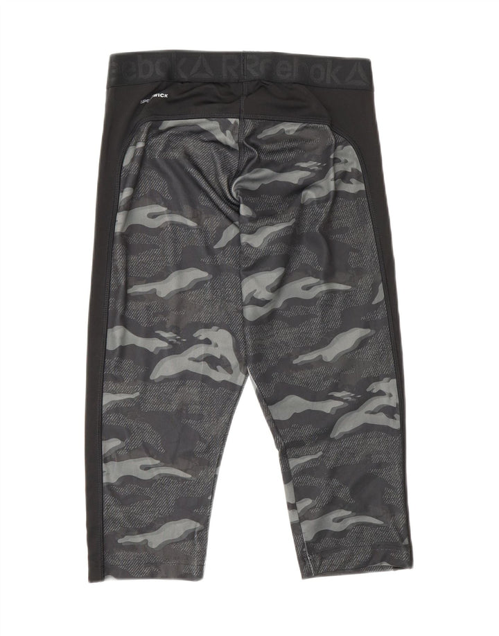 Reebok Womens Grafiske Capri Leggings UK 18 XL Grå Camouflage Polyester