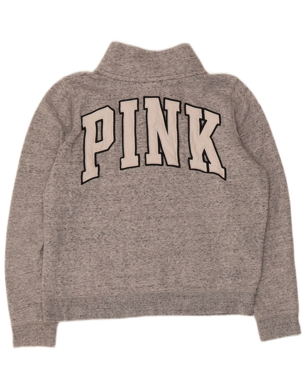 Pink Dame Grafisk Zip Neck Sweatshirt Jumper UK 16 Large Grey Flecked