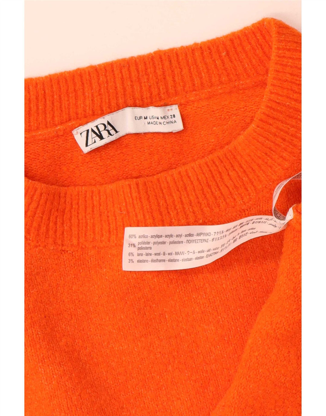 Zara Dame Oversized Crew Neck Jumper Sweater UK 14 Medium Orange Akryl
