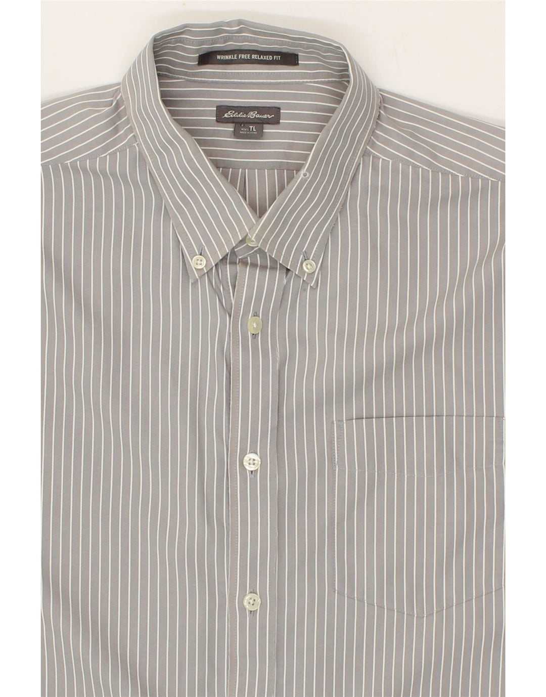 EDDIE BAUER Mens Relaxed Fit Shirt Large Grey Pinstripe Cotton Vintage Eddie Bauer and Second-Hand Eddie Bauer from Messina Hembry 