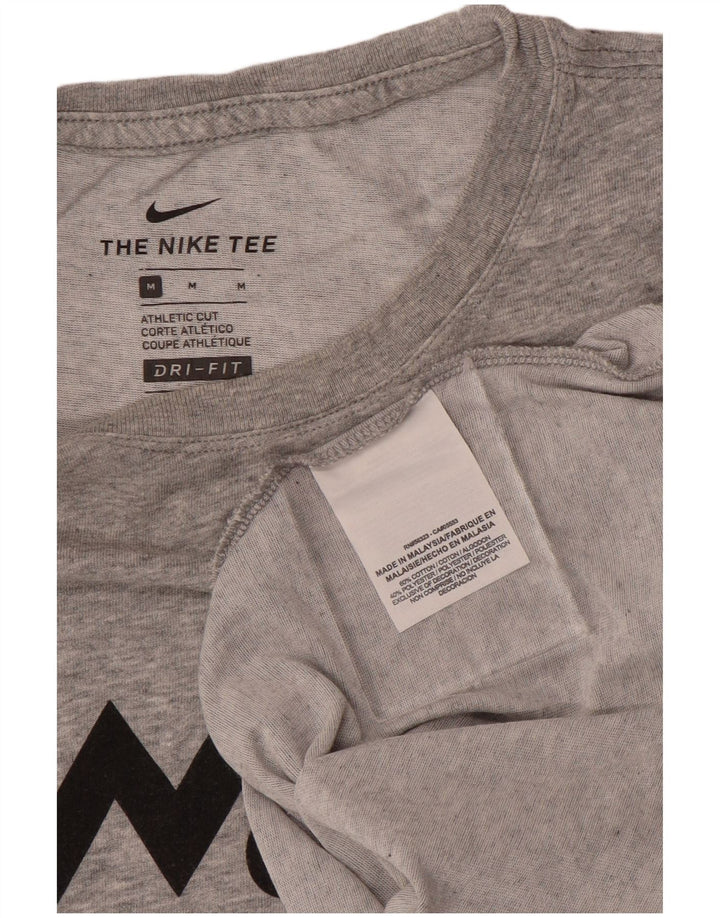 NIKE Dame Dri Fit Grafisk T-Shirt Top UK 14 Medium Grey Bomuld