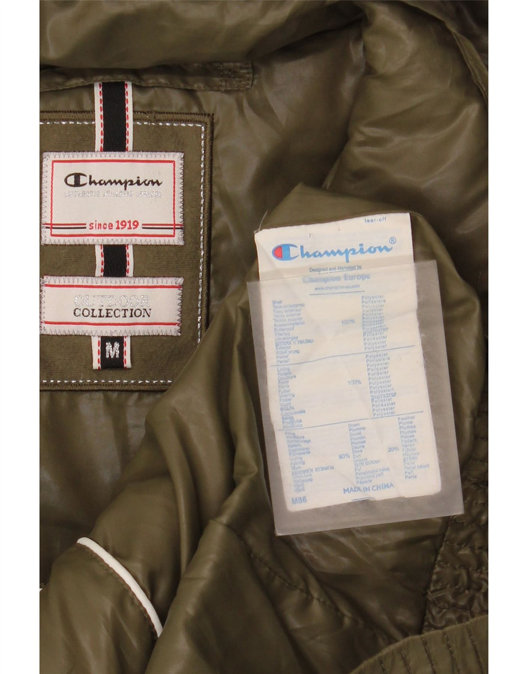 Champion Dame hættepolstret jakke UK 14 Medium Khaki Polyester